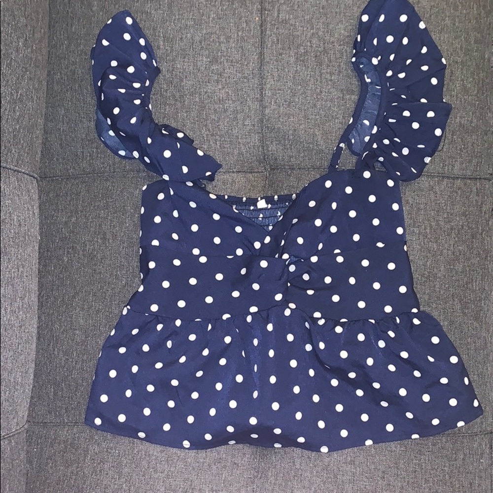 Navy polka dot tank